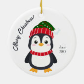 Leuke winterpinguïn gepersonaliseerde Kinder kerst Keramisch Ornament (Achterkant)