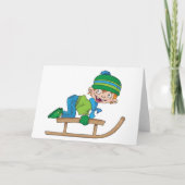 Leuke winterslee Boy Schattig sneeuwavontuur Kaart (Voorkant)