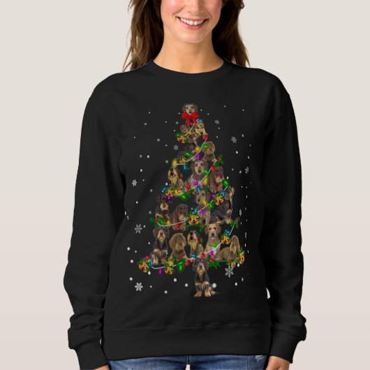 Leuke Wire haired Dachshund hond Christmas Tree ca Trui (Voorkant)
