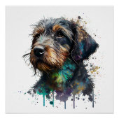 Leuke Wire-Haired Dachshund Puppy Waterverf Kunst Perfect Poster (Voorkant)
