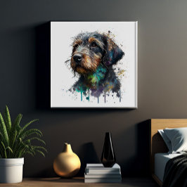 Leuke Wire-Haired Dachshund Puppy Waterverf Kunst Perfect Poster