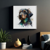 Leuke Wire-Haired Dachshund Puppy Waterverf Kunst Perfect Poster