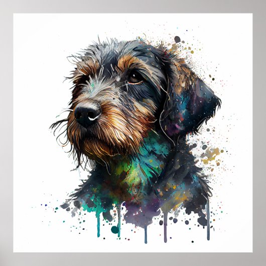Leuke Wire Haired Dachshund Puppy Waterverf Kunst Poster (Voorkant)