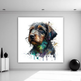 Leuke Wire Haired Dachshund Puppy Waterverf Kunst Poster