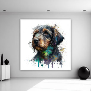 Leuke Wire Haired Dachshund Puppy Waterverf Kunst Poster