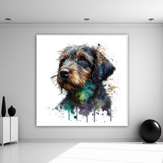 Leuke Wire Haired Dachshund Puppy Waterverf Kunst Poster
