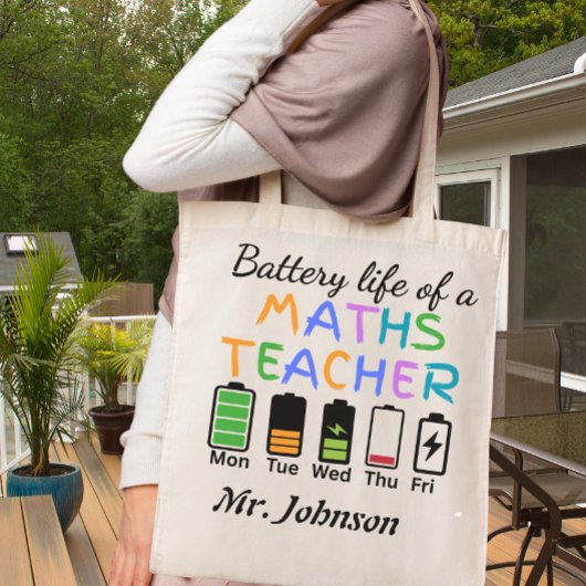 Leuke wiskundeleraar batterijduur aangepaste naam tote bag