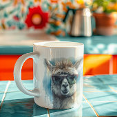 Leuke witte alpaca met een zonnebril koffiemok