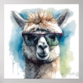 Leuke witte alpaca met een zonnebril poster (Voorkant)