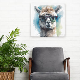 Leuke witte alpaca met een zonnebril poster