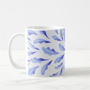 Leuke witte blauwe eenvoudige bladeren bloemen koffiemok