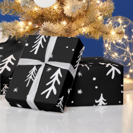 Leuke witte bomen illustraties Kerst Patroon Cadeaupapier