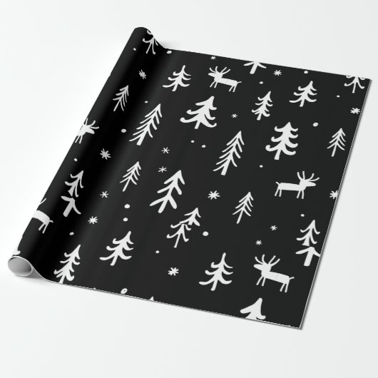 Leuke witte bomen illustraties Kerst Patroon Cadeaupapier (Uitgerold)