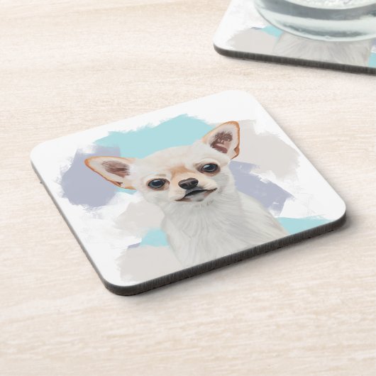 Leuke witte chihuahua hond Abstracte blauwe achter Bier Onderzetter (Linkerzijde)