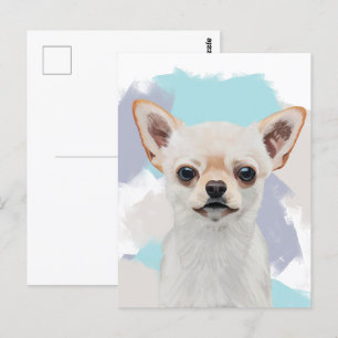 Leuke witte chihuahua hond Abstracte blauwe achter Briefkaart