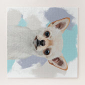 Leuke witte chihuahua hond Abstracte blauwe achter Legpuzzel (Horizontaal)
