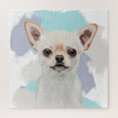 Leuke witte chihuahua hond Abstracte blauwe achter Legpuzzel (Verticaal)