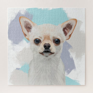 Leuke witte chihuahua hond Abstracte blauwe achter Legpuzzel