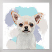 Leuke witte chihuahua hond Abstracte blauwe achter Poster (Voorkant)