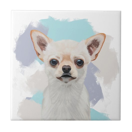 Leuke witte chihuahua hond Abstracte blauwe achter Tegeltje (Voorkant)