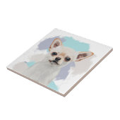 Leuke witte chihuahua hond Abstracte blauwe achter Tegeltje (Zijkant)