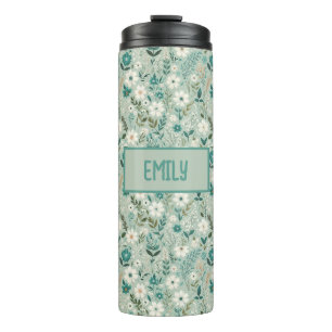 Leuke witte Daisy Blauwgroen Bloemen Thermosbeker