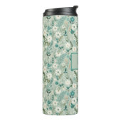 Leuke witte Daisy Blauwgroen Bloemen Thermosbeker (Gedraaid links)