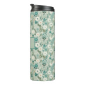 Leuke witte Daisy Blauwgroen Bloemen Thermosbeker (Geroteerd rechts)