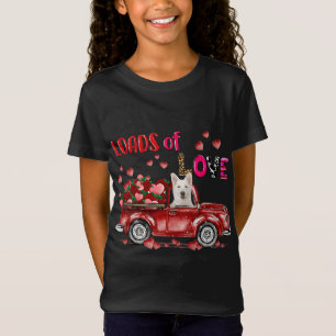 Leuke witte Duitse herder hond rijden rode vrachtw T-shirt
