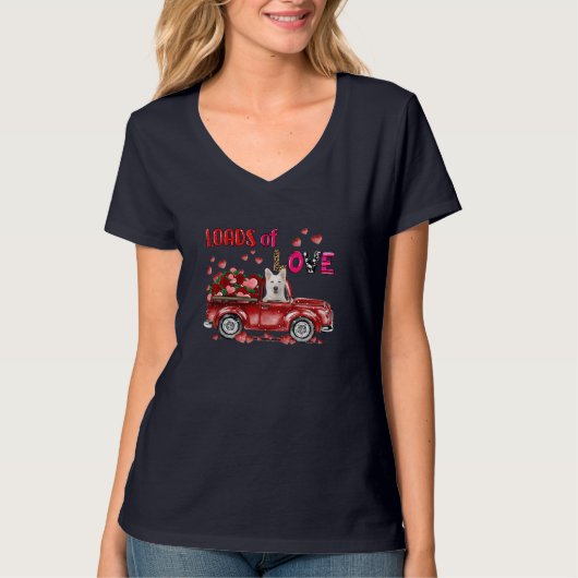 Leuke witte Duitse herder hond rijden rode vrachtw T-shirt (Voorkant)