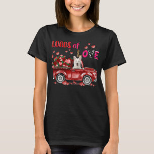 Leuke witte Duitse herder hond rijden rode vrachtw T-shirt
