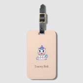 Leuke witte eenhoorn roze bagagelabel (Voorkant (verticaal))