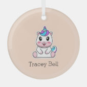 Leuke witte eenhoorn roze glas ornament (Voorkant)
