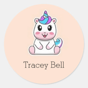 Leuke witte eenhoorn roze ronde sticker