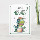 Leuke witte en groene dinosaurus jongen 1e verjaar kaart (Voorkant)