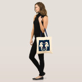 Leuke witte en marineblauwe zeepaardjes tote bag (Voorkant (model))