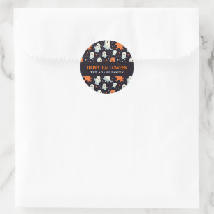Leuke witte en Oranje geesten Happy Halloween Ronde Sticker