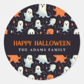 Leuke witte en Oranje geesten Happy Halloween Ronde Sticker (Voorkant)