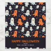 Leuke witte en Oranje geesten Happy Halloween Wijn Etiket (Enkel label)