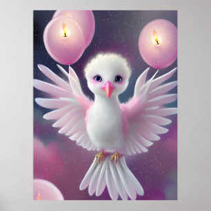 Leuke Witte en Roze Baby Vogel Verjaardag Poster