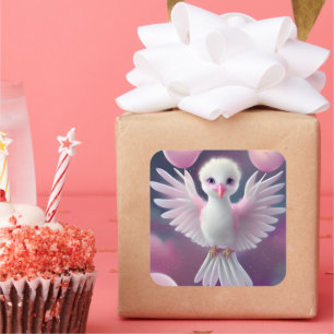 Leuke Witte en Roze Baby Vogel Verjaardag Vierkante Sticker