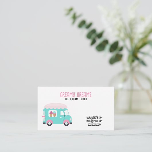 Leuke witte en roze speelse ijswagen visitekaartje (Staand voorkant)