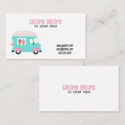 Leuke witte en roze speelse ijswagen visitekaartje (Voorkant / Achterkant)