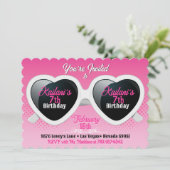 Leuke witte hart zonnebril roze verjaardag foto kaart (Staand voorkant)