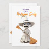 LEUKE WITTE HEKS MET BEZEM Halloween Party Kaart (Voorkant / Achterkant)