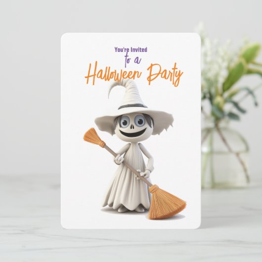 LEUKE WITTE HEKS MET BEZEM Halloween Party Kaart (Staand voorkant)