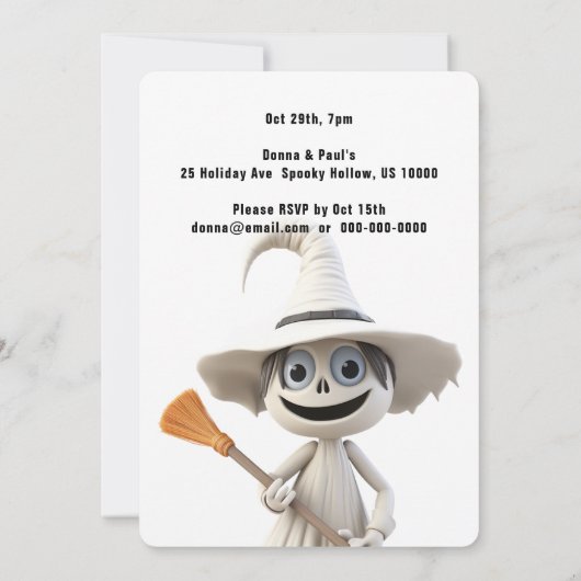 LEUKE WITTE HEKS MET BEZEM Halloween Party Kaart (Achterkant)