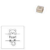 Leuke witte kat aangepaste naam 1x1 rubberstempel (Gestempeld)