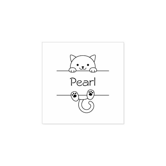 Leuke witte kat aangepaste naam 1x1 rubberstempel (Afrduk)