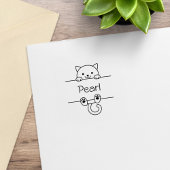 Leuke witte kat aangepaste naam 1x1 rubberstempel